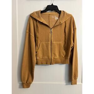 Flirtitude Active Hoodie Juniors SZ M Brown Fleece Lined Full Zip Cropped Soft